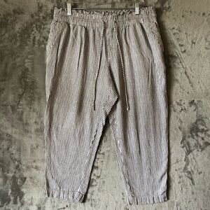 Women Tapered Linen Blend Pull On Pants Paperbag Waist XXL Striped Summer Casual